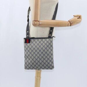 GUCCI GG Supreme Sherry Line Shoulder Bag PVC Navy Silver